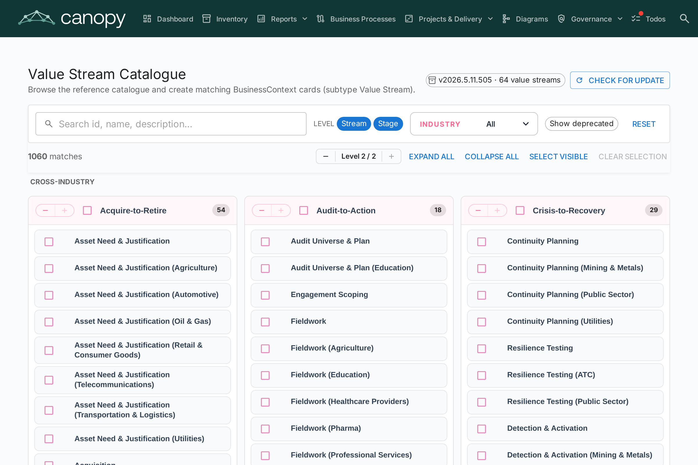 Value Stream Catalogue
